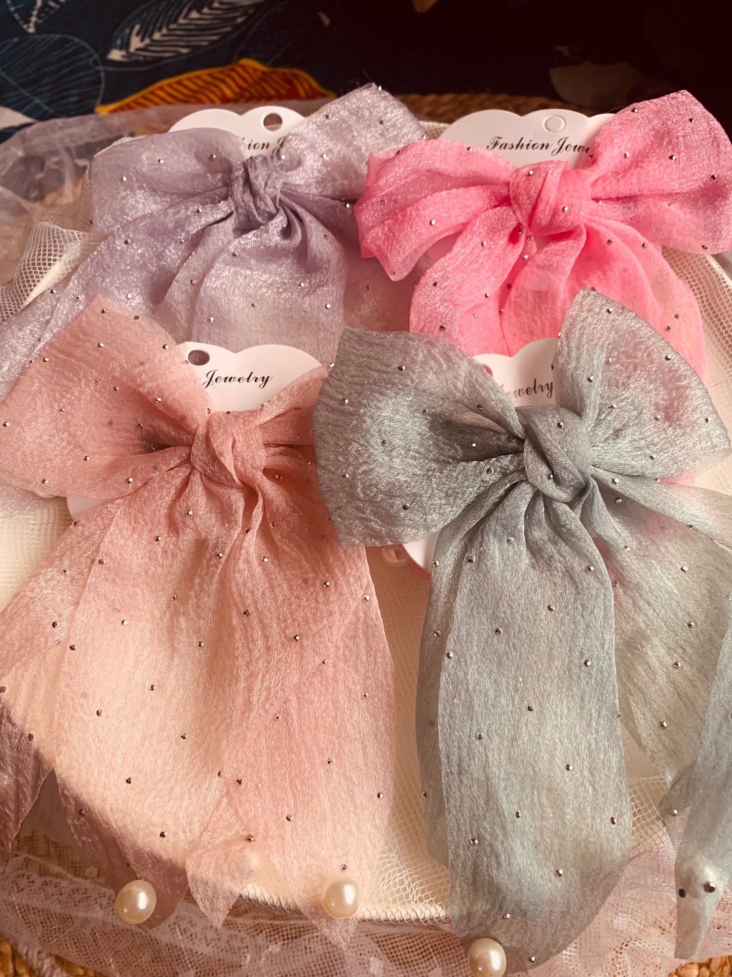 Hair Bows with Pearls Large