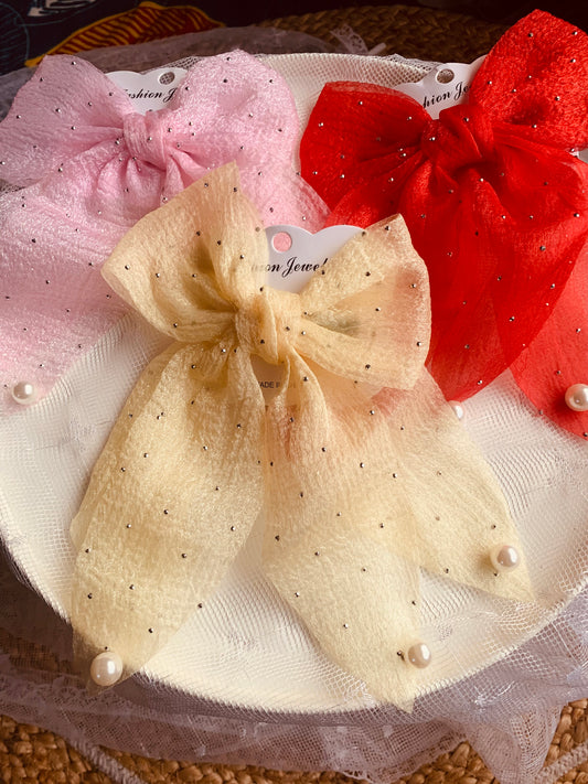 Hair Bows with Pearls Large