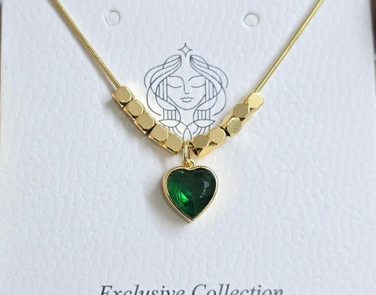 Green Heart Emerald Anti Tarnish Necklace