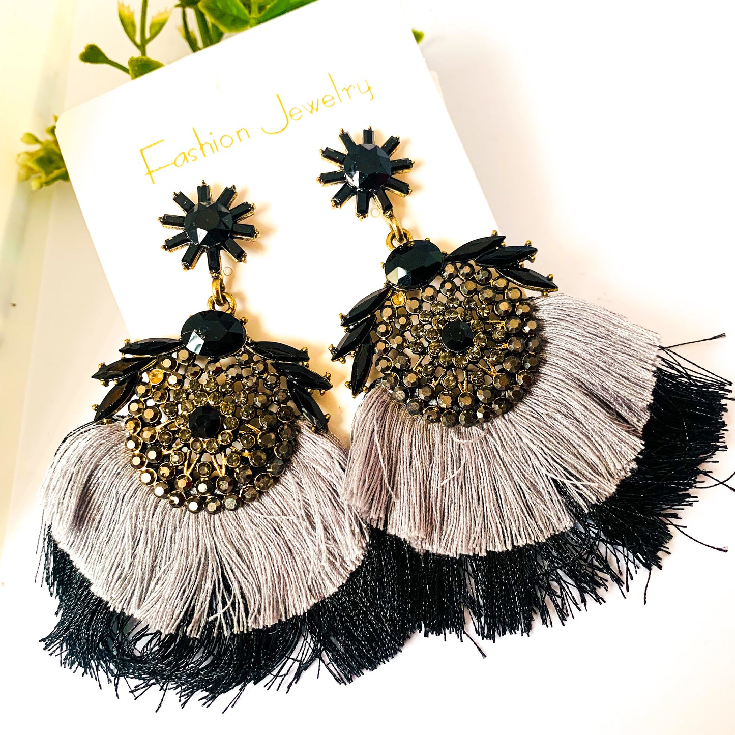 Black Thread Statement Earrings