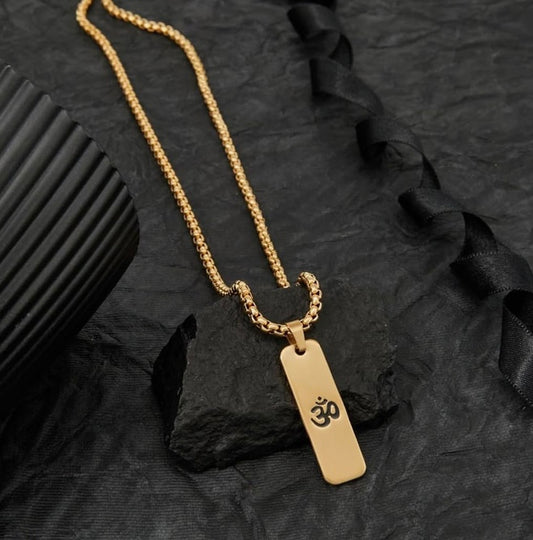 OM stainless steel Gold plated Chain Pendent Set