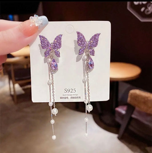 Butterfly Purple long Earrings