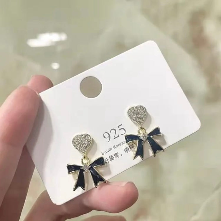 Heart Bow Enamel Earrings