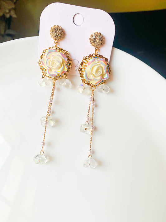 White Floral party wear Earrings
