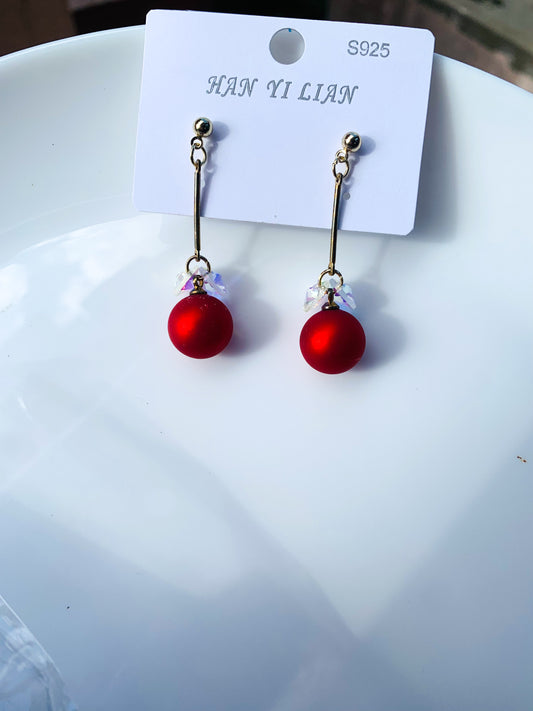 Red Round Drop Earrings