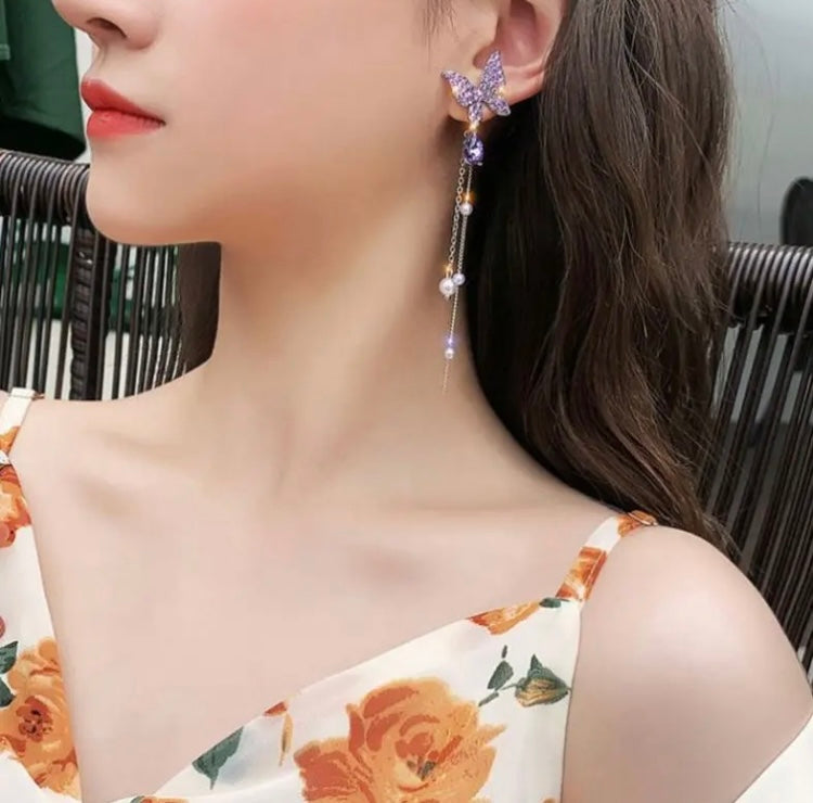 Butterfly Purple long Earrings