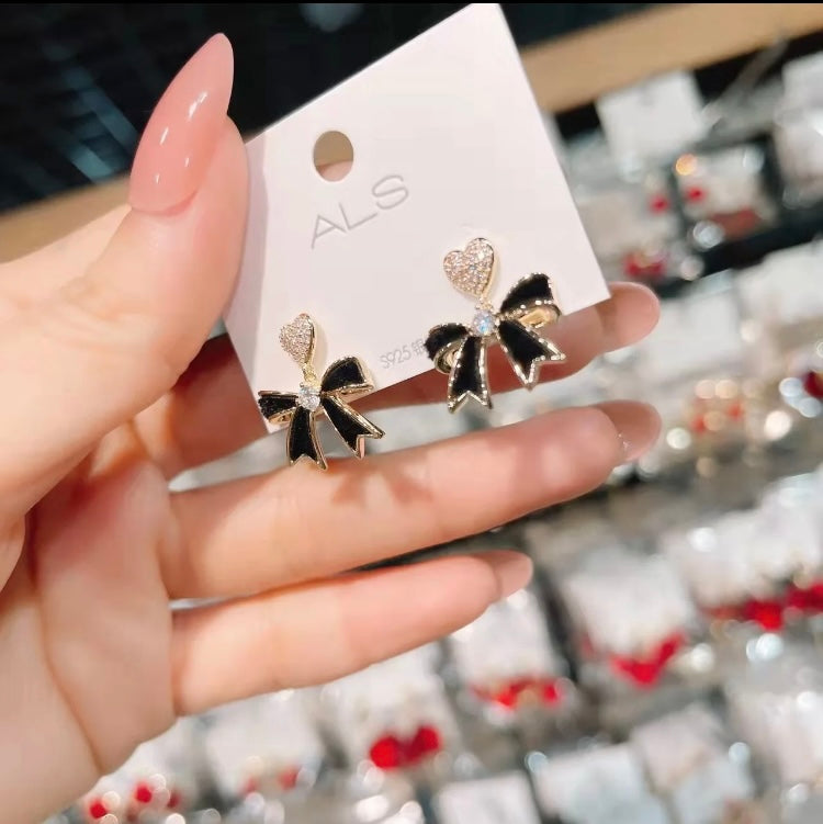 Heart Bow Enamel Earrings