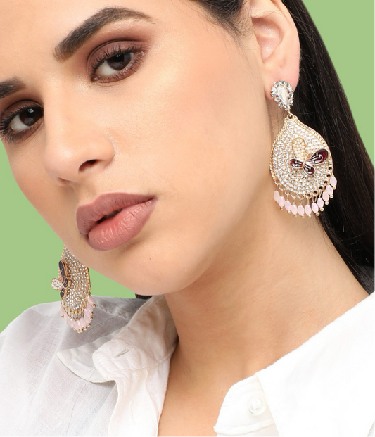 Gold plated Designer stone Party Drop Earrings