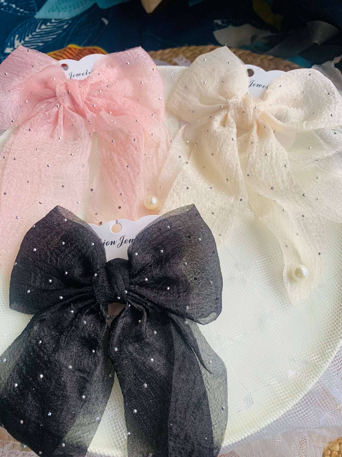 Hair Bows with Pearls Large