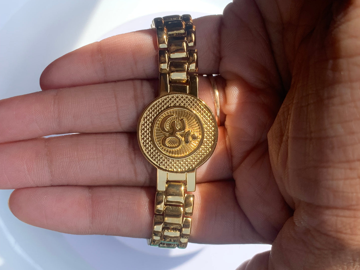 OM link gold plated stainless steel Bracelet