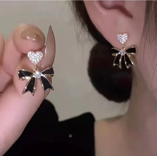 Heart Bow Enamel Earrings