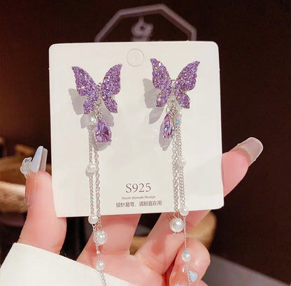 Butterfly Purple long Earrings