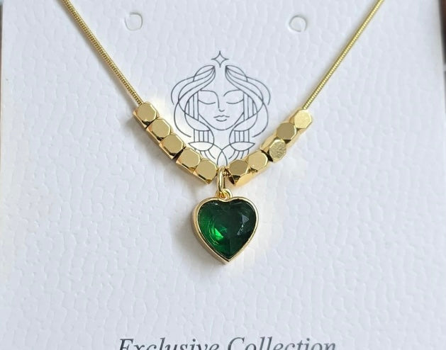 Green Heart Emerald Anti Tarnish Necklace