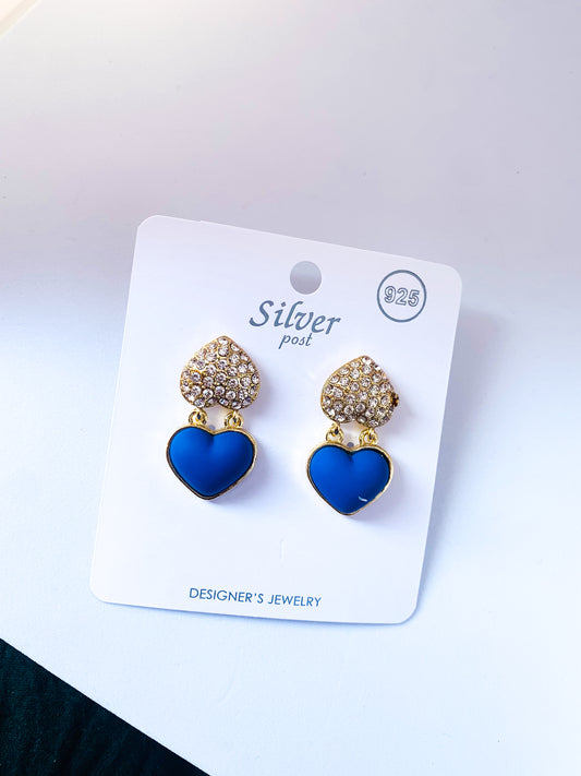 Blue Double Heart Earrings