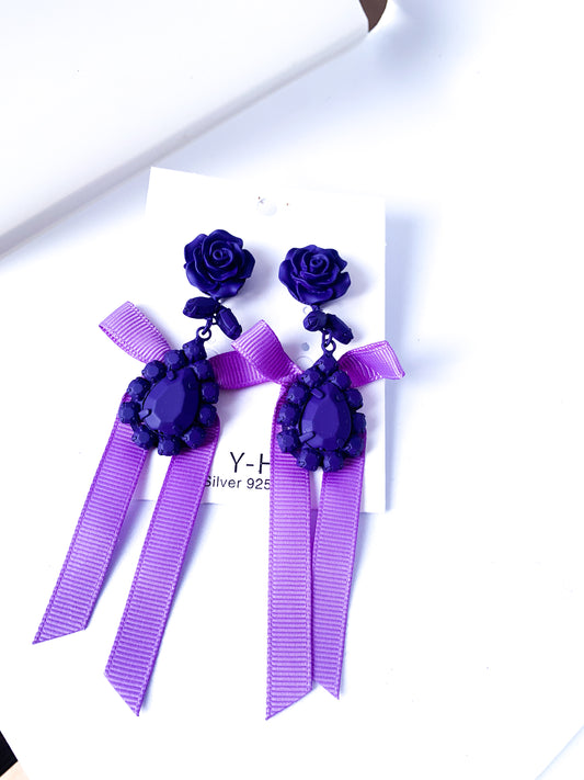 Purple Bow Hanging Earring
