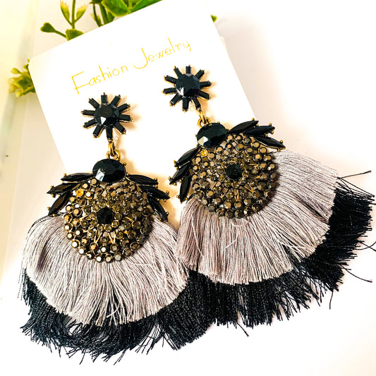 Black Thread Statement Earrings