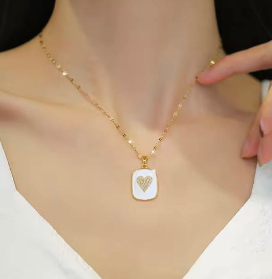 White Heart Anti Tarnish Necklace