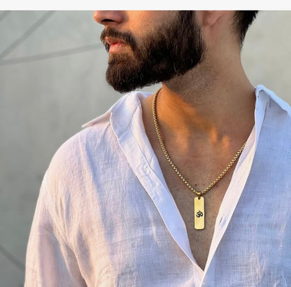 OM stainless steel Gold plated Chain Pendent Set